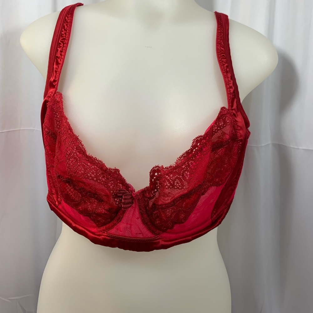 Bra Adore Me Satin Unlined Lace Full Coverage Bra UW Womens 38DD Red
